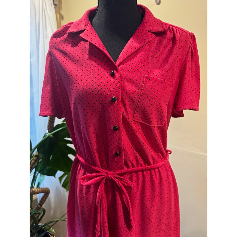Dee-Dads Red/Black Polka Dot Shirt Dress Collared Button Front Belted M